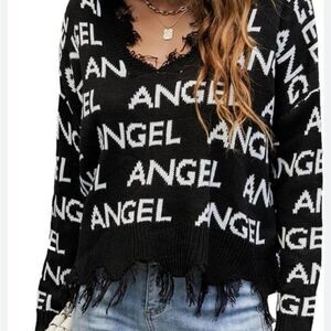 Just Polly Black Ripped Shrug Sweater Destroyed Knitted Pullover Medium